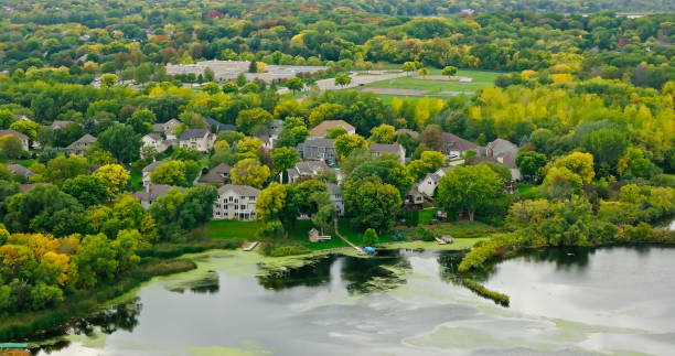 Aerial view of Minnesota lake homes