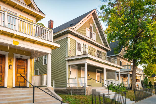 Colorful Minnesota lakeside neighborhood homes