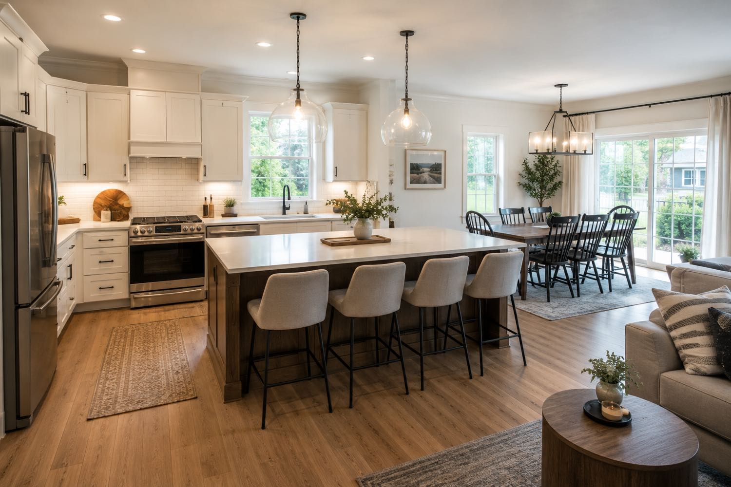 Bright modern farmhouse kitchen in a Minnesota lake home